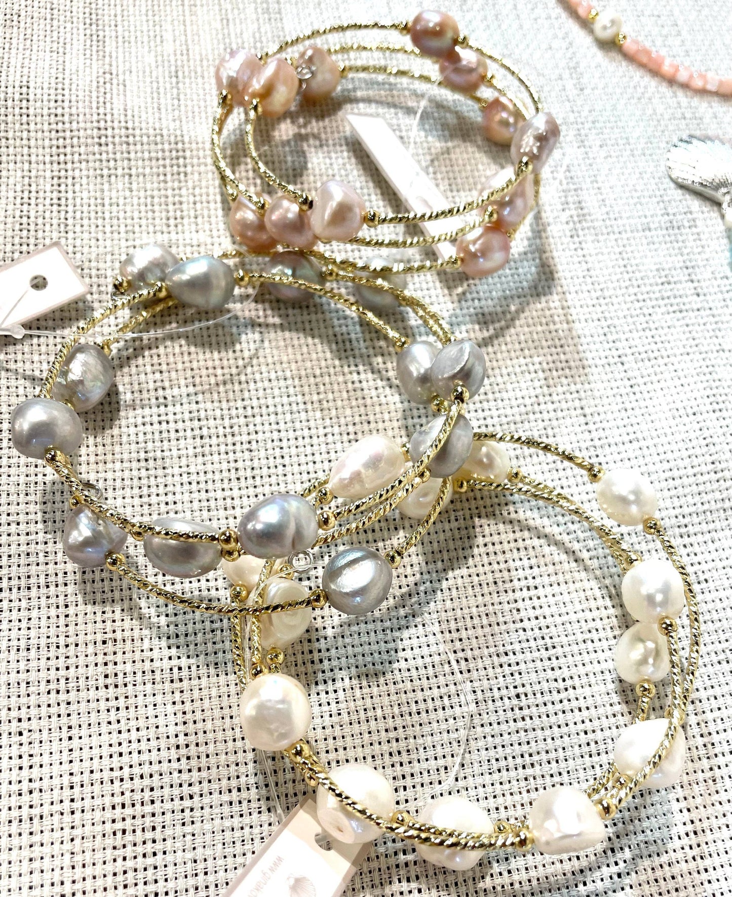 Studio G - #150 GD Gold Wrap Potato Pearl Bracelet: White Pearl