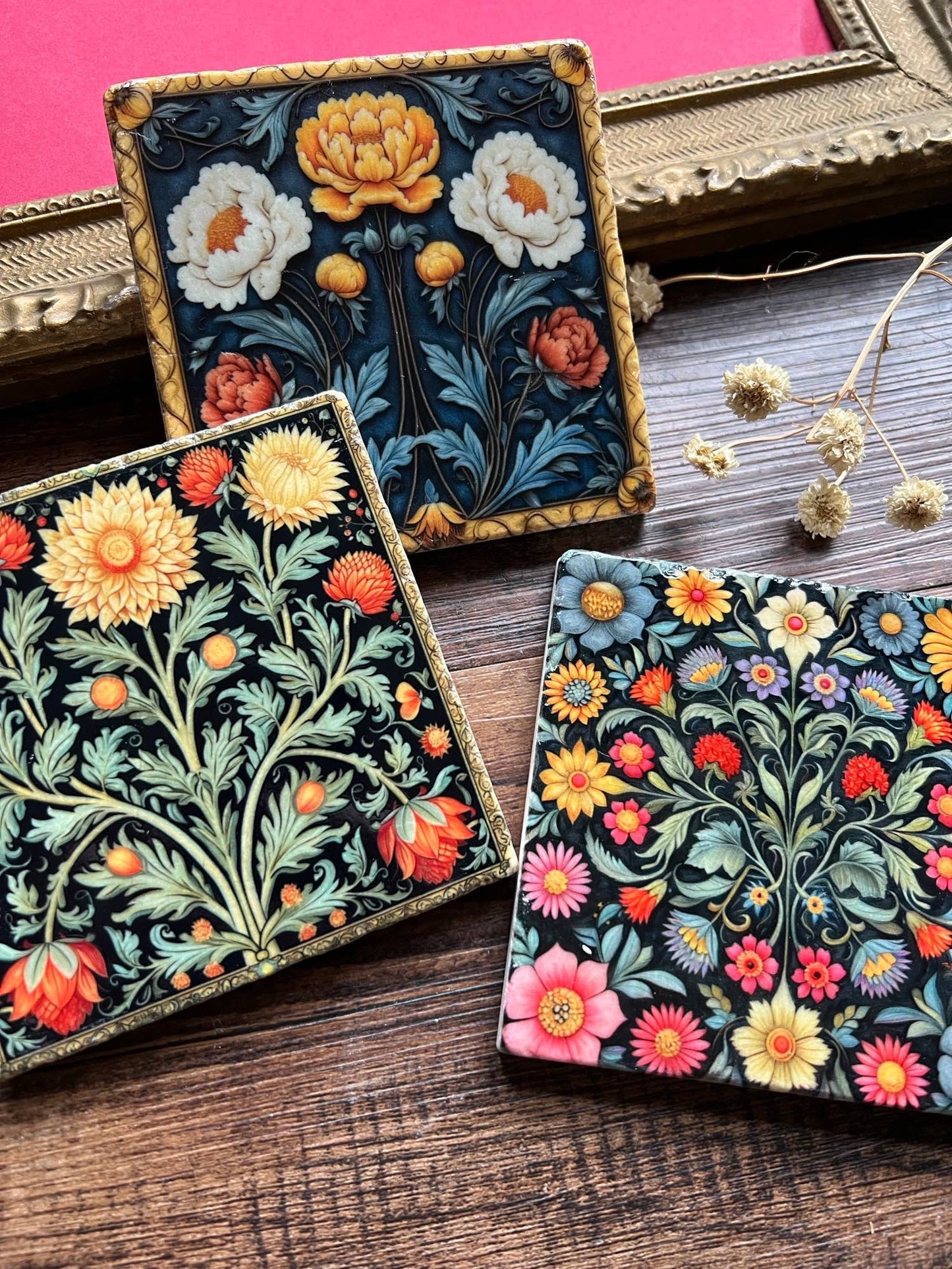 The Painted Lily - William Morris inspired stone coasters - case of 6