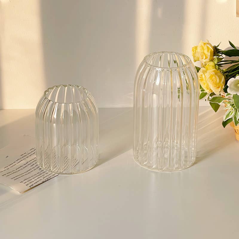 Sweet Home Deco - Stripes Clear Bud Vases, Borosilicate Light Weight Glass: 8''T