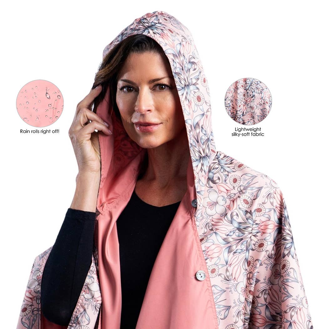 RainCaper - Blush & William Morris Tulips Rain Travel Cape