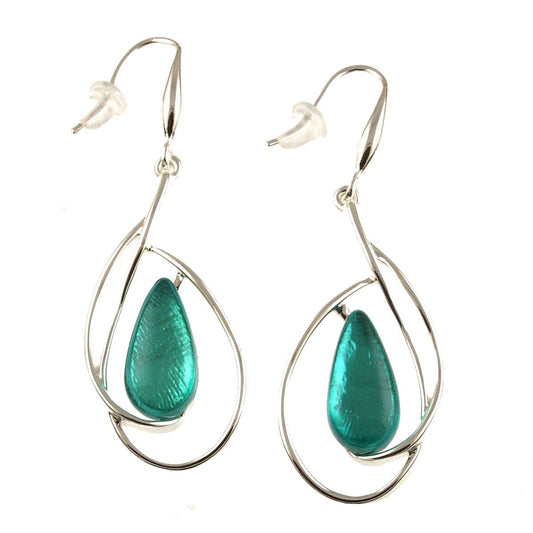 Origin Jewelry - Silver Loop, Teardrop Center Earrings - Purple or Blues: Turquoise