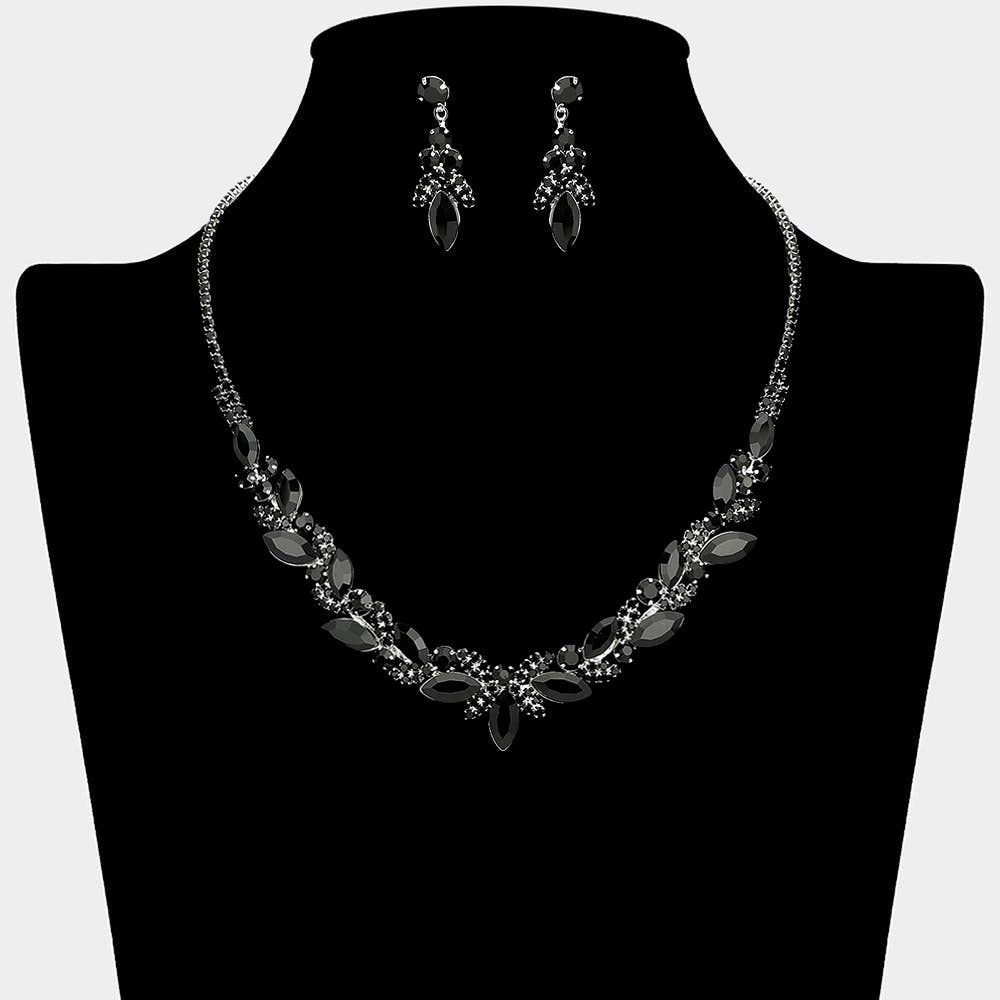 Sensibling Corp. - Marquise Stone Cluster Rhinestone Paved Necklace: Clear,Gold