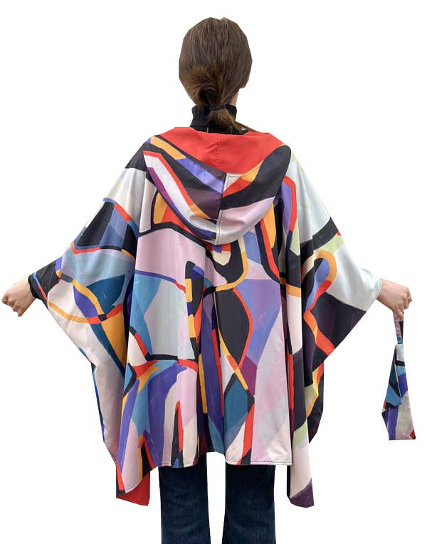 Winding River - Red Picasso Reversible Rain Cape
