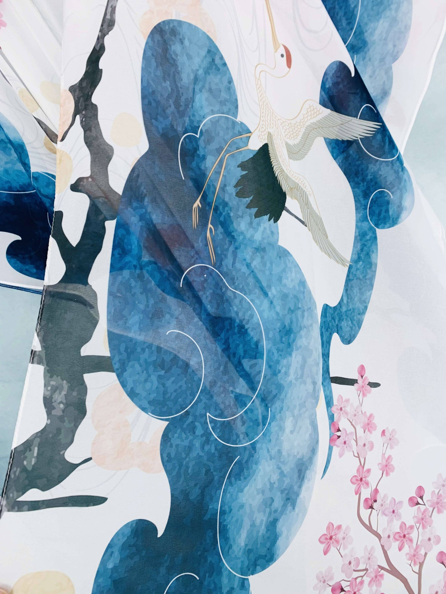 JC Sunny Fashion - JC071036 Blue-Pink Crane & Floral Kimono