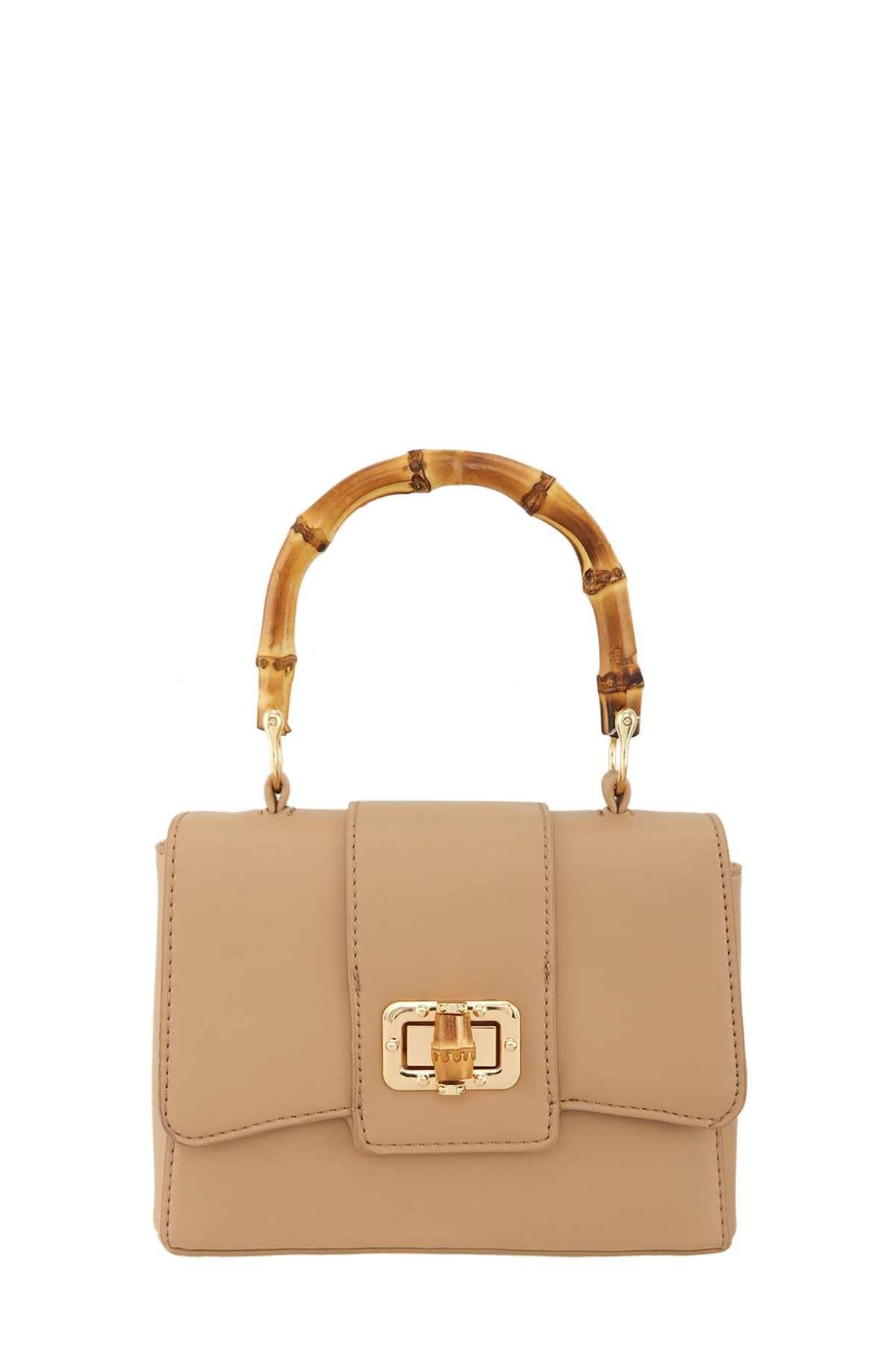 Shop Neighbors - Rectangular Crossbody Bag with Bamboo Handle: OLIVE