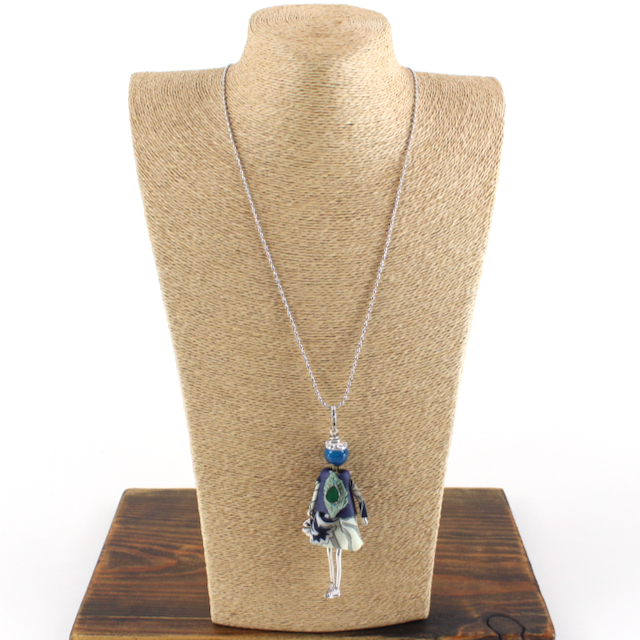 Pretty Persuasions - N26102 Stone Adorned French Doll Stainless Steel Necklace: 12 GRN/SL