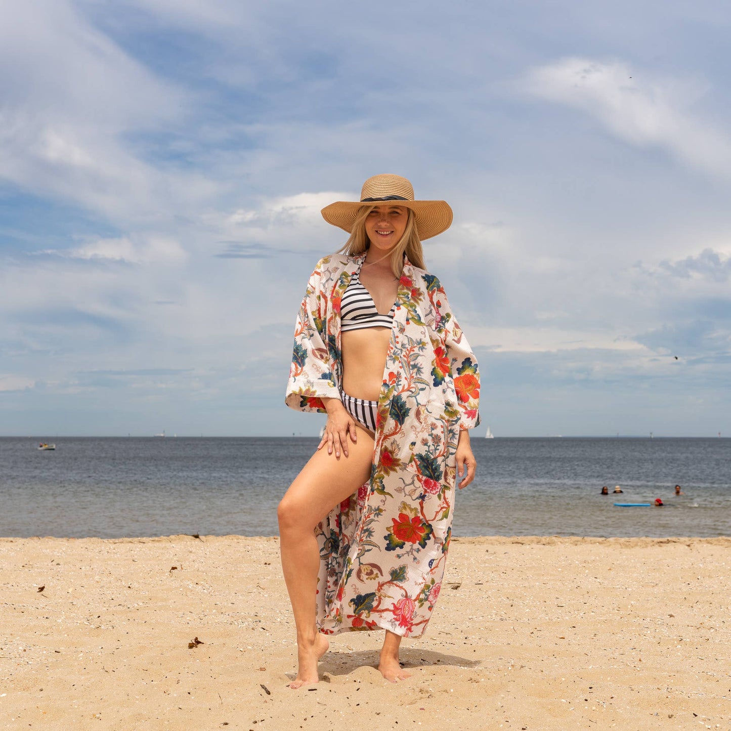 Linen Connections - Cotton Linen Waffle Kimono Robe - Amira