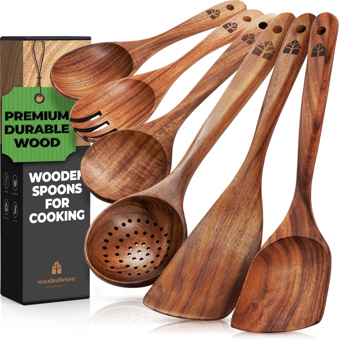 Woodenhouse - 6 pcs Wooden Spoons for Cooking, Wooden Cooking Utensils