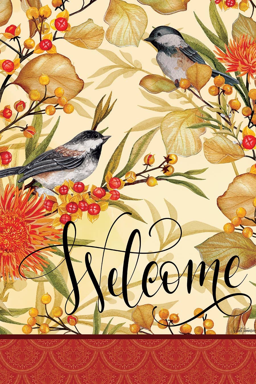 Custom Decor - Chickadees & Berries-Flag by Nicole Tama - 12” ...
