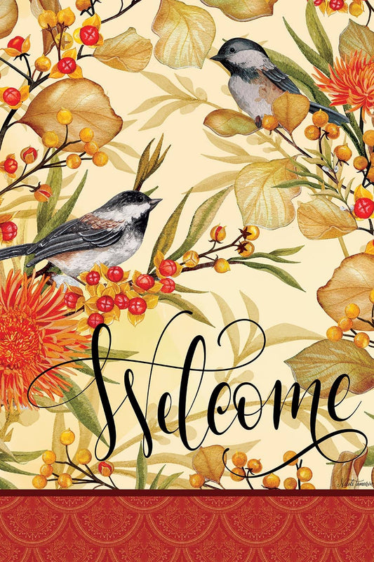 Custom Decor - Chickadees & Berries-Flag by Nicole Tama - 12” ...