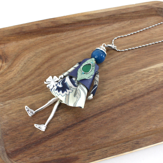 Pretty Persuasions - N26102 Stone Adorned French Doll Stainless Steel Necklace: 01 BLU
