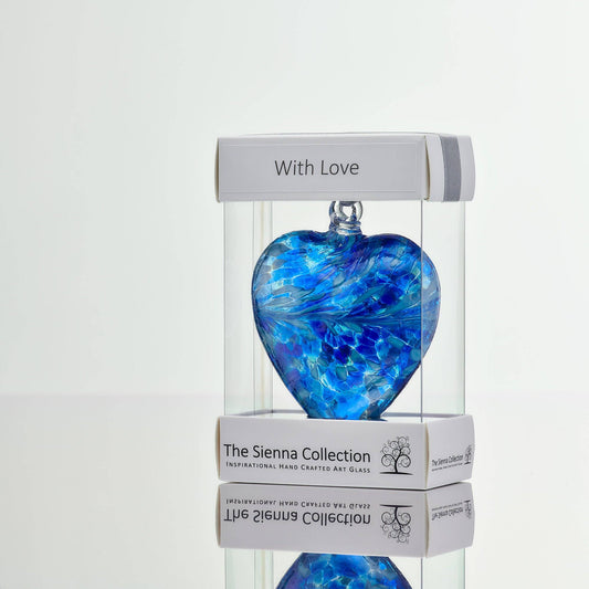 Sienna Glass - 8cm Friendship Heart - With Love - Blue