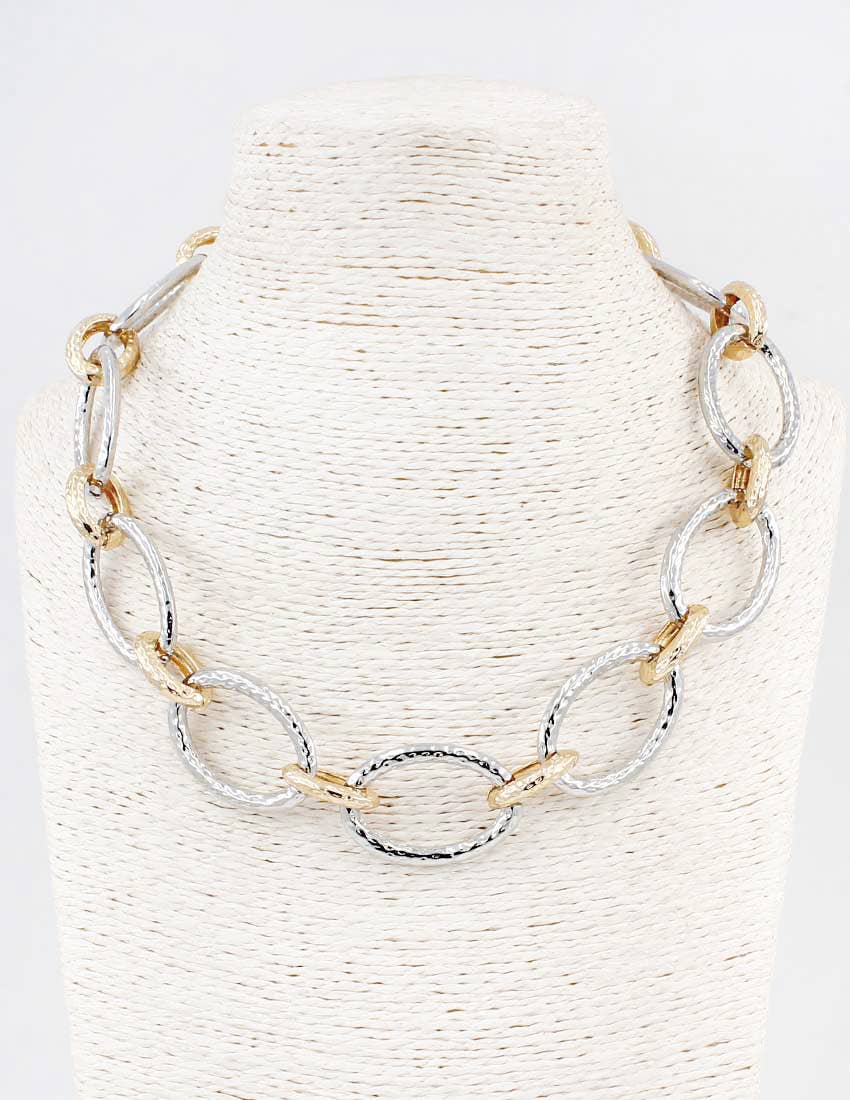 Pretty Persuasions - N25331 Textured Oval Link Statement Necklace: 01 GD