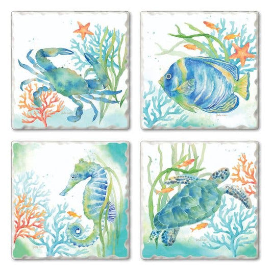 CounterArt/Highland Home/Thirstystone - Sea Life Serenade Assorted Image Tumbled Tile Coaster 4 Pack
