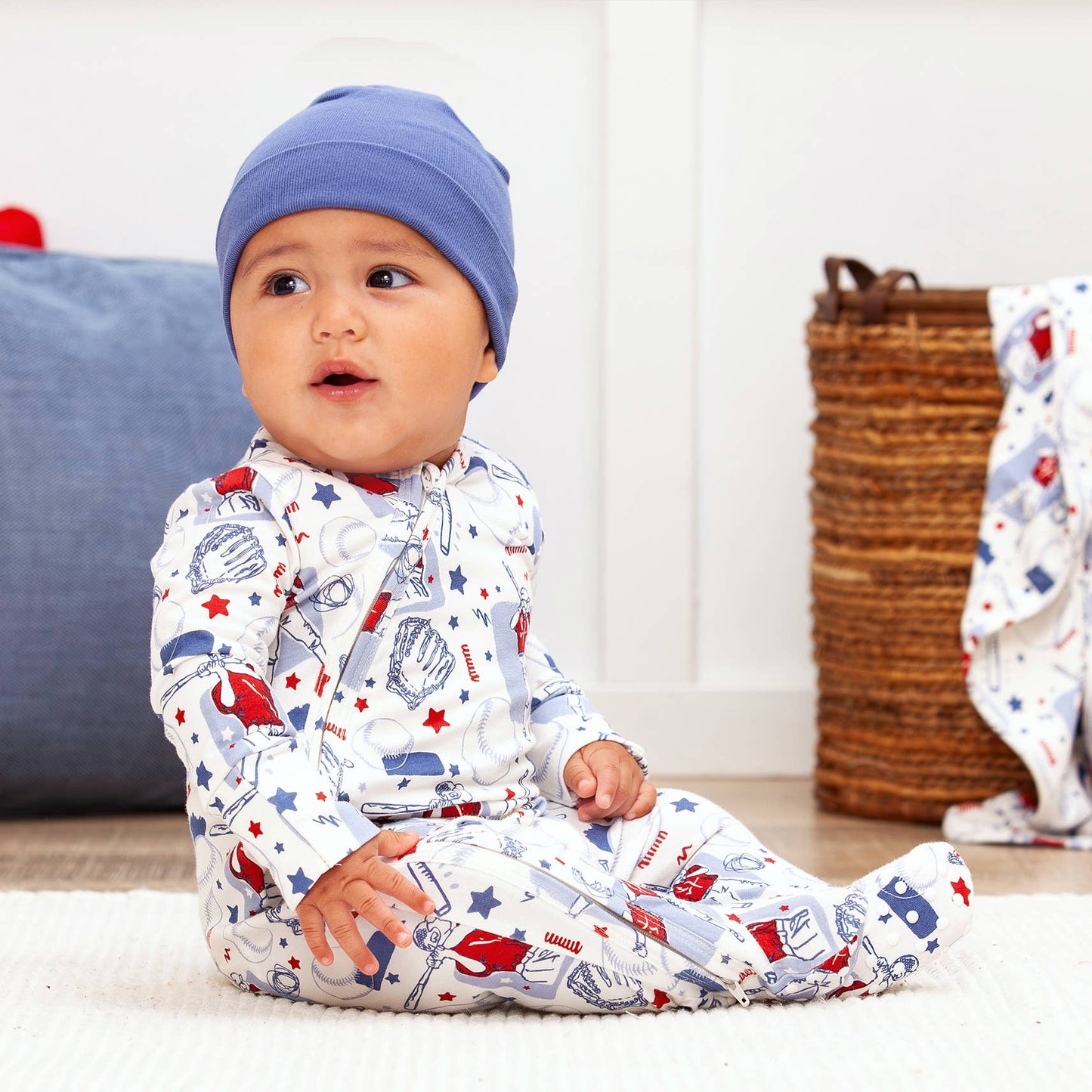 Tesa Babe - Batter Up Bamboo Zipper Romper: 6-9M