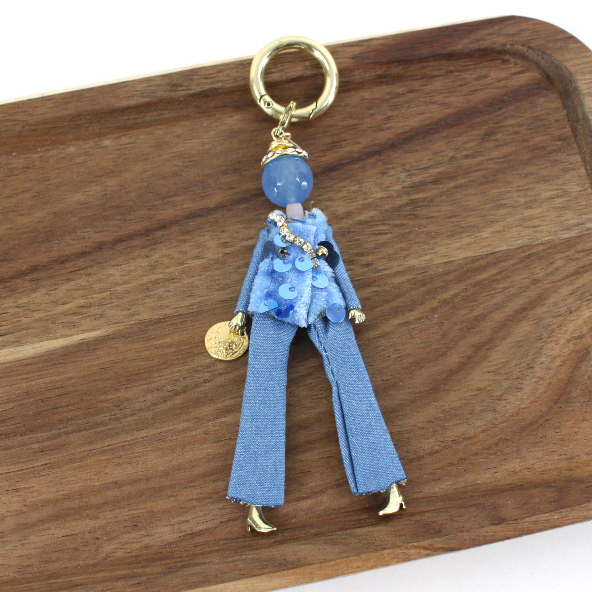 Pretty Persuasions - B24127 Stone Adorned French Doll Stainless Steel Keychain: 06 Ivory/GD