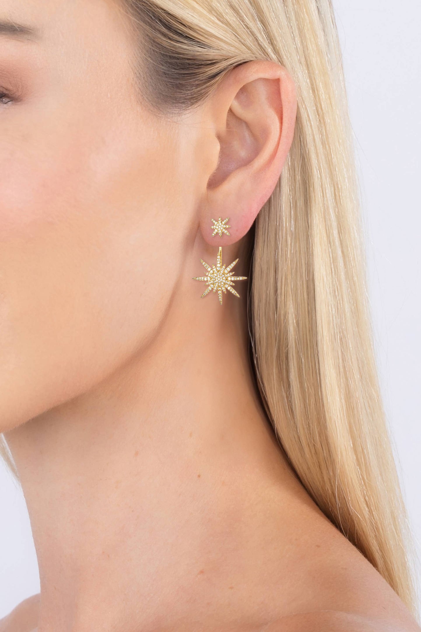 Eye Candy Los Angeles - North Star Earrings - Gold Brass with Drop Design: Yellow Gold