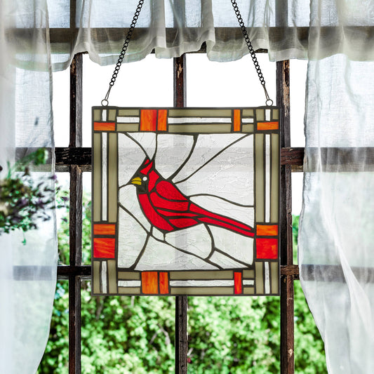 River of Goods - 11"H Clara the Cardinal Red Stained Glass Window Panel
