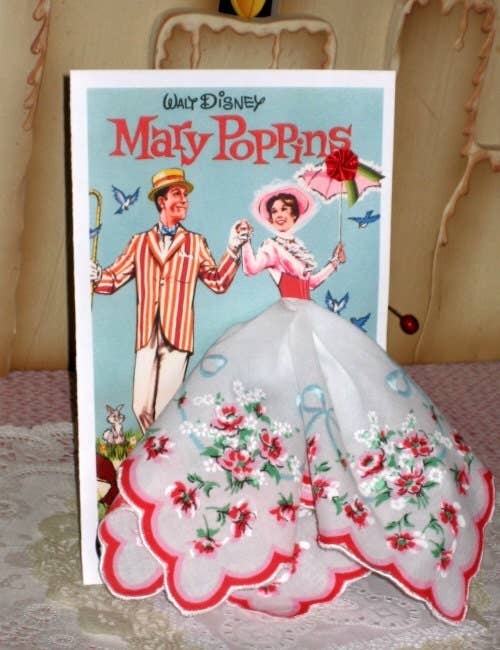 MOMENTS IN THYME - Mary Poppins Hanky Card: Pink Parasols