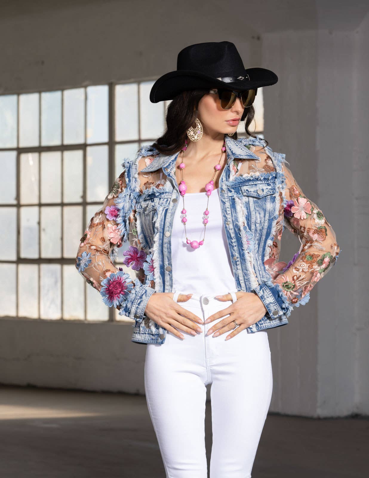 Adore - BA-06 - Denim and Lace Embroidered Jacket : XL
