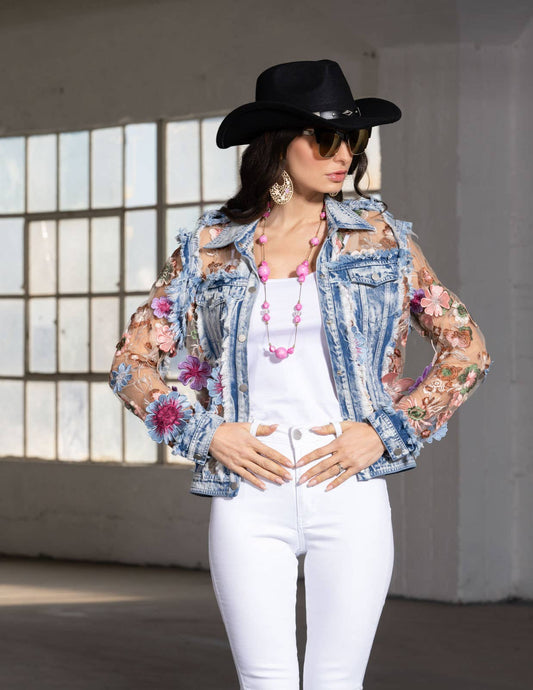 Adore - BA-06 - Denim and Lace Embroidered Jacket : XL