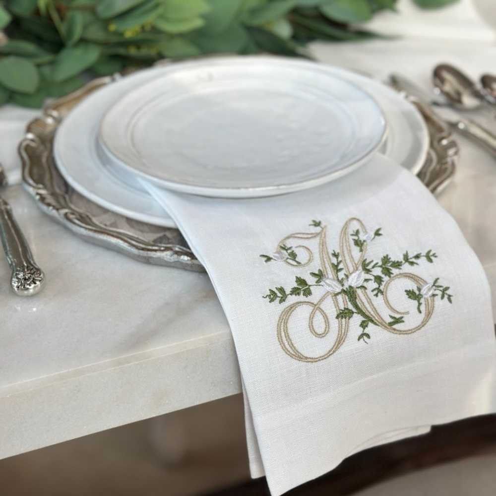 Arte Italica & Crown Linen Designs - Floral Monogram Linen Towel: L