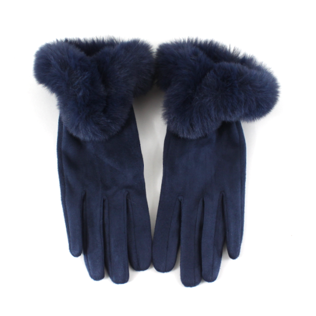 Pretty Persuasions - A24017 Faux Fur Trim Gloves (Velvet-Like): 01 Black
