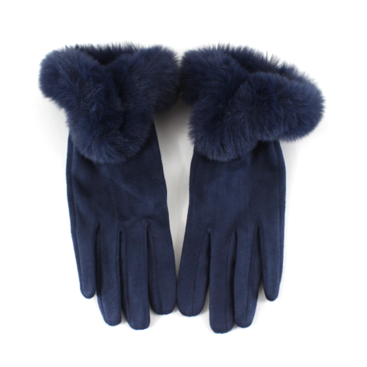 Pretty Persuasions - A24017 Faux Fur Trim Gloves (Velvet-Like): 10 Navy