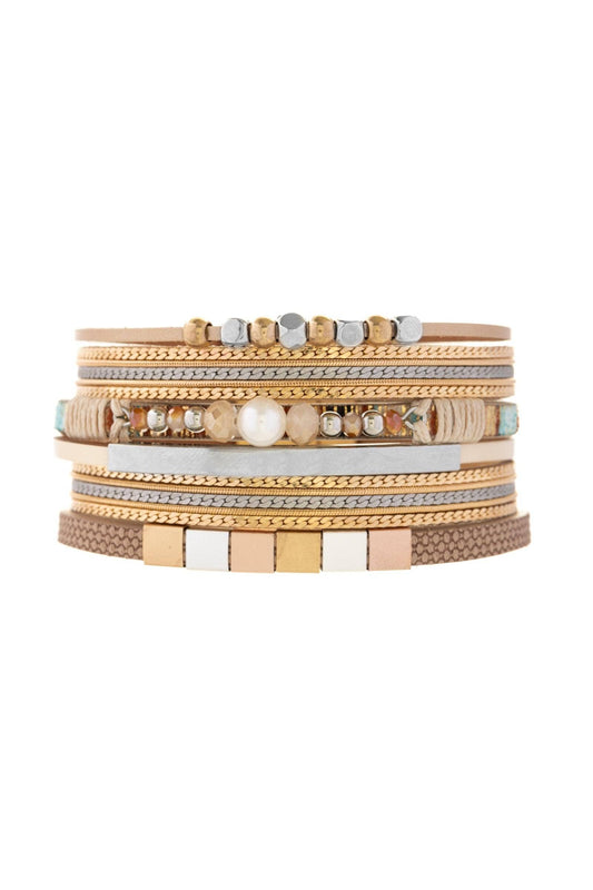 SAACHI - Metallic Beaded Bracelet: Champagne