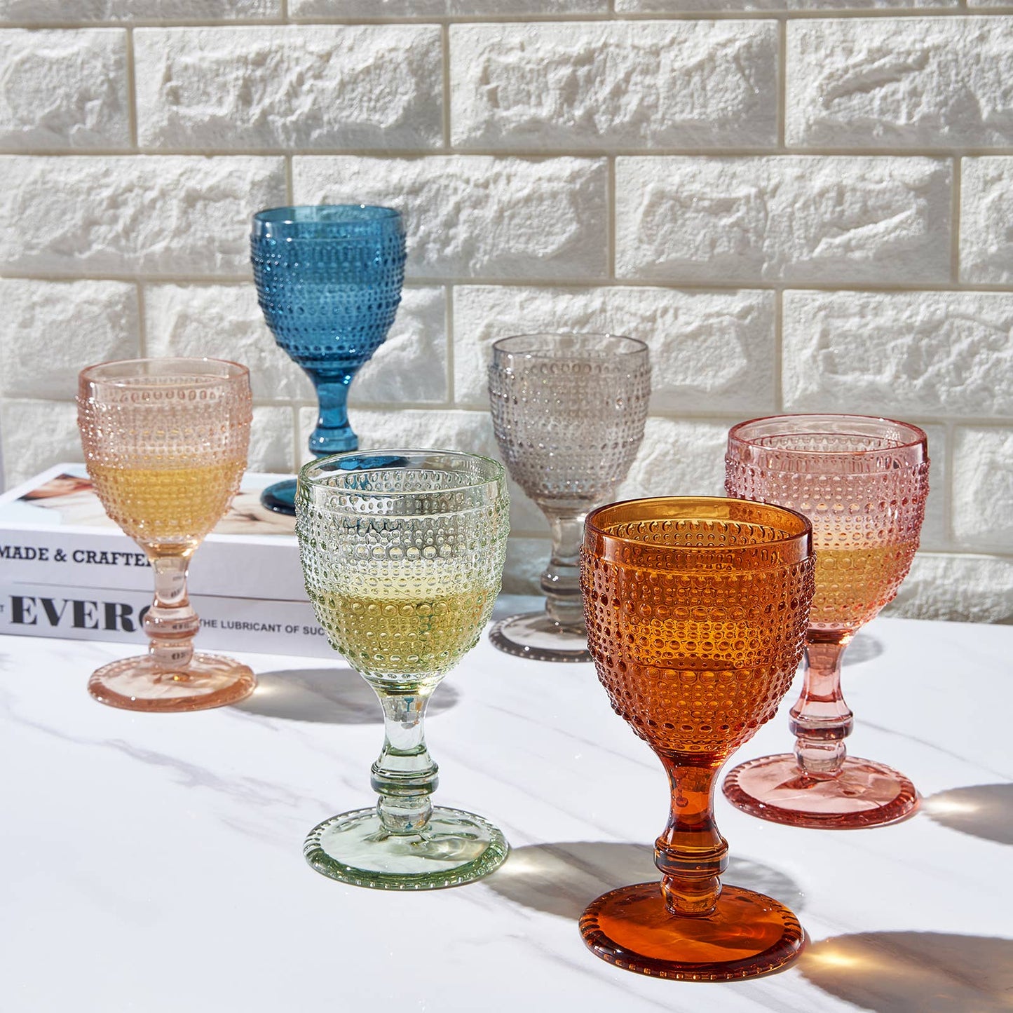 The Wine Savant /  Khen Glassware - Beaded Goblet Wine Drinking Glasses Set | Set of 6 | 14.8 OZ