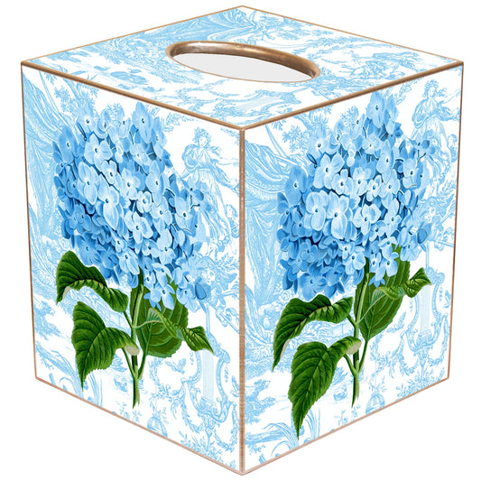Marye-Kelley - TB7828-Hydrangea on blue Toile Tissue Box: Paper Mache