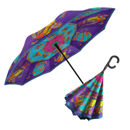 RainCaper - Laurel Burch Cats & Butterflies Reverse Inverted Umbrella – Hands-Free, Windproof Design