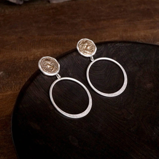 PennyLine inc - Boho Coin and Hoop Earrings – Silver & Gold Tone: Worn Silver Tone