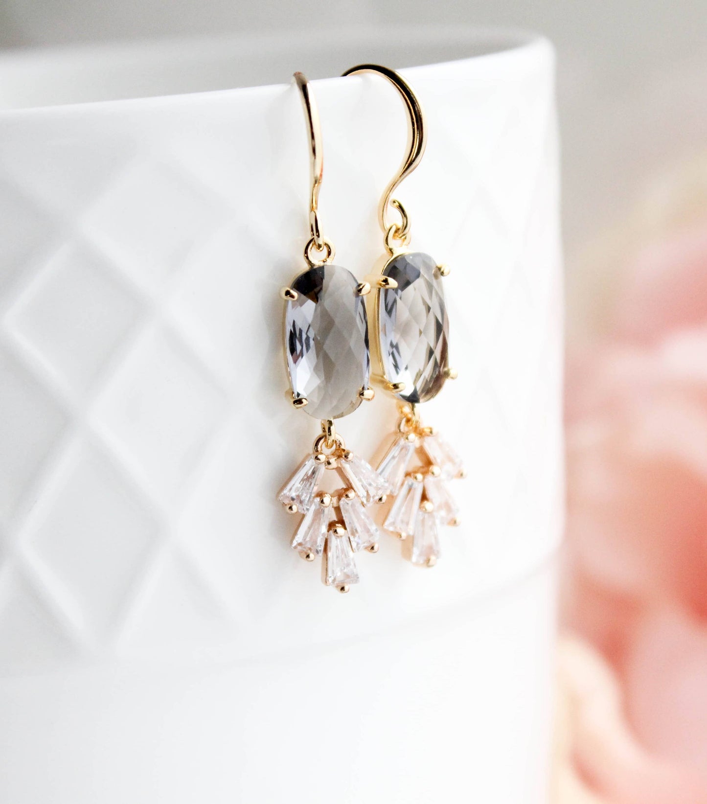A Pocket of Posies - Art Deco Earrings | Sparkling Leaf Earrings (4 colors): Navy Blue