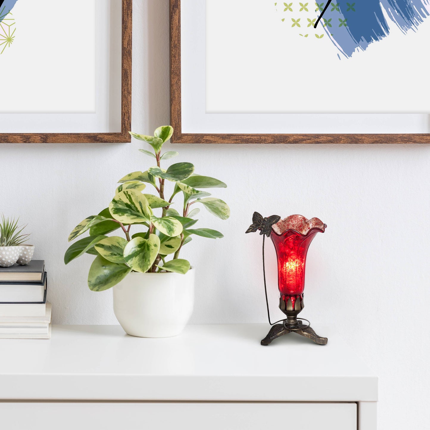 River of Goods - 9"H Red Hand Blown Mercury Glass Butterfly Lily Lamp