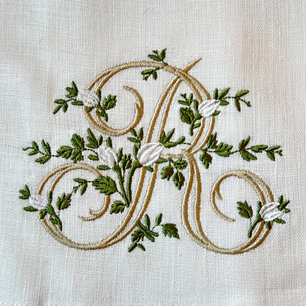 Arte Italica & Crown Linen Designs - Floral Monogram Linen Towel: V