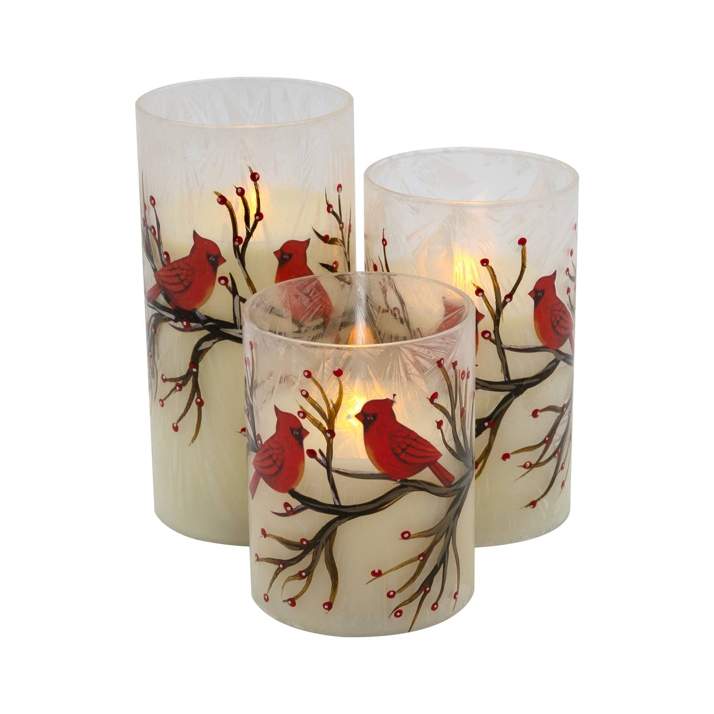 LumaBase - Battery-Operated Glass/Wax Candles- Red Cardinals, 3ct