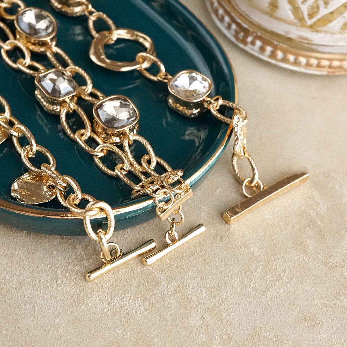 PennyLine inc - Brilliant Bond – Statement Chain Bracelets with Reflective Crystals: Stretchy Ball Beads