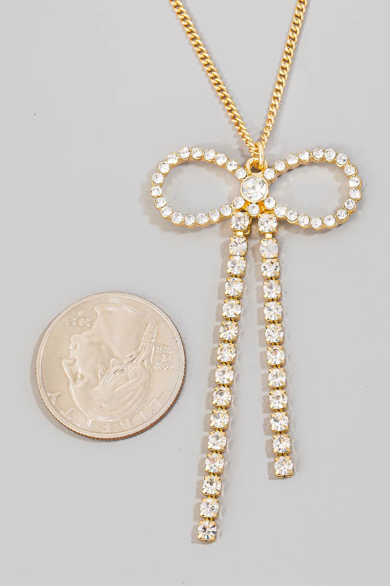 The Looks by Fame Accessories - Rhinestone Ribbon Bow Pendant Chain Necklace: GDCR