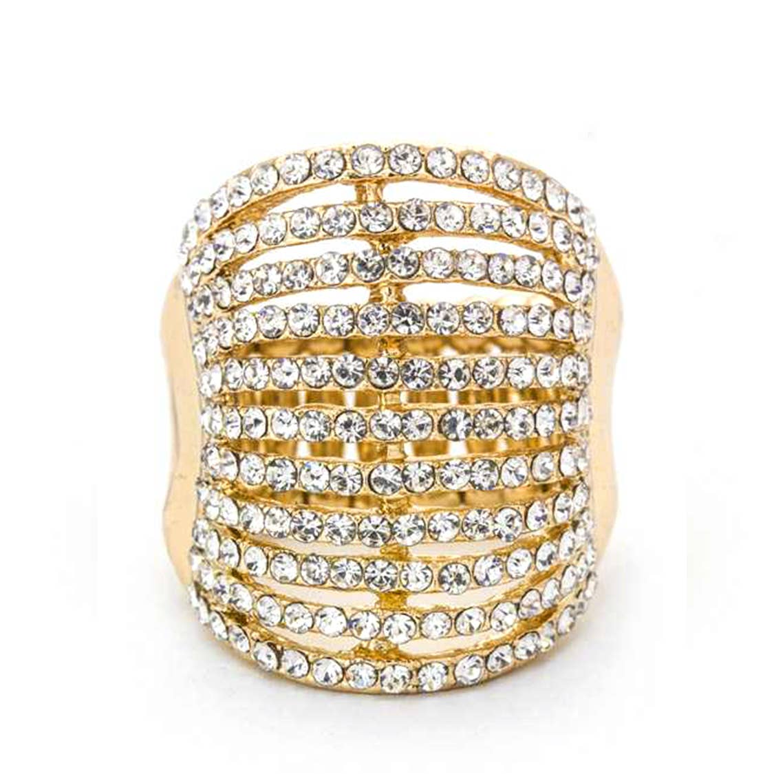 Artini Accessories - Layered Crystals Stretch Ring: Gold/Clear
