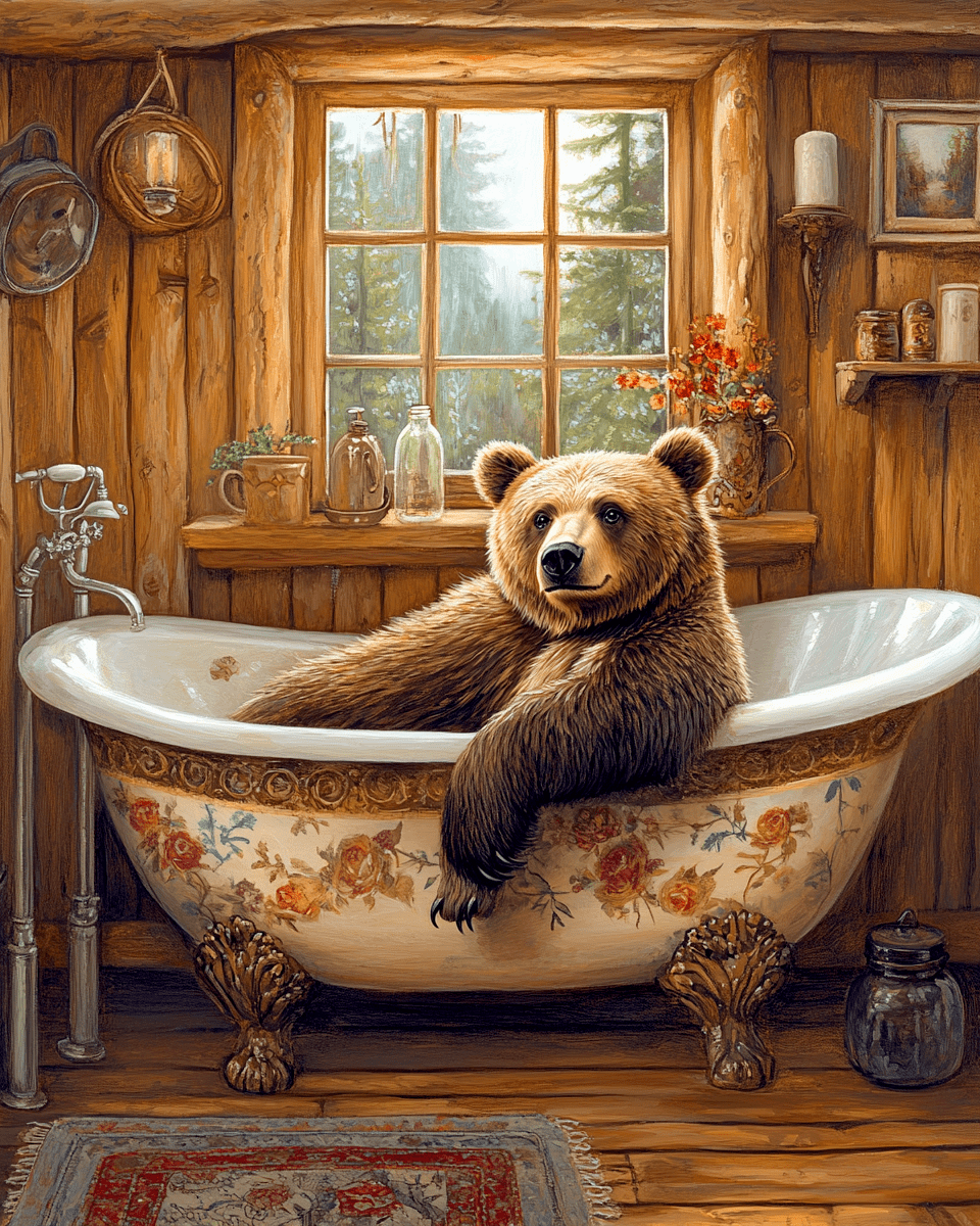 Mowbi - Bear in Tub - Bathroom Wall Art Prints – 8″x10″ Artwork for 11″x14″ Frame
