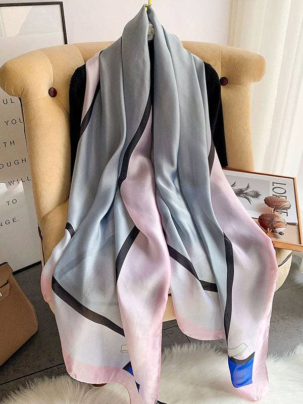 UZ Wholesale Store - Urban Bow-Embellished Printed Contrast Color Shawl: PINK-GRAY / FREE SIZE
