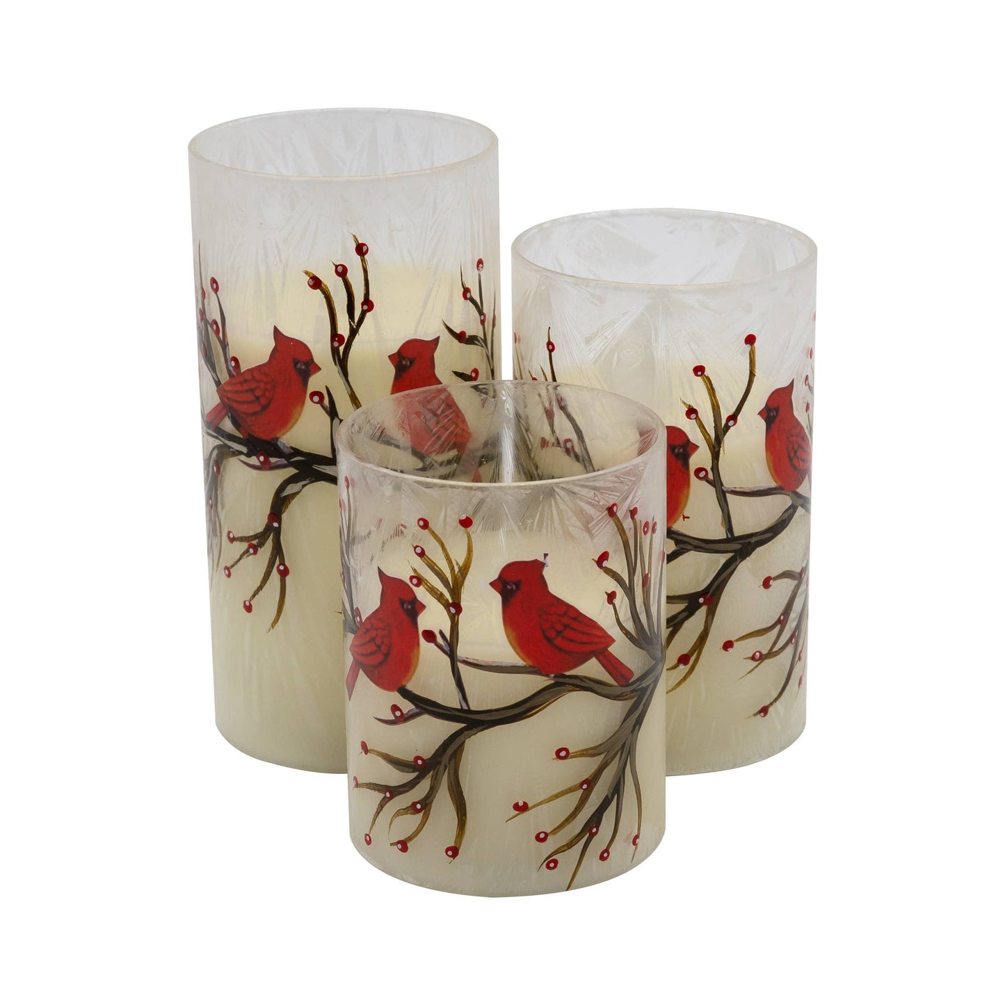 LumaBase - Battery-Operated Glass/Wax Candles- Red Cardinals, 3ct
