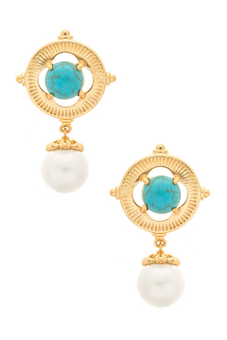 Artini Accessories - Turquoise Pearl Drop Vintage Inspired Estate Earrings
