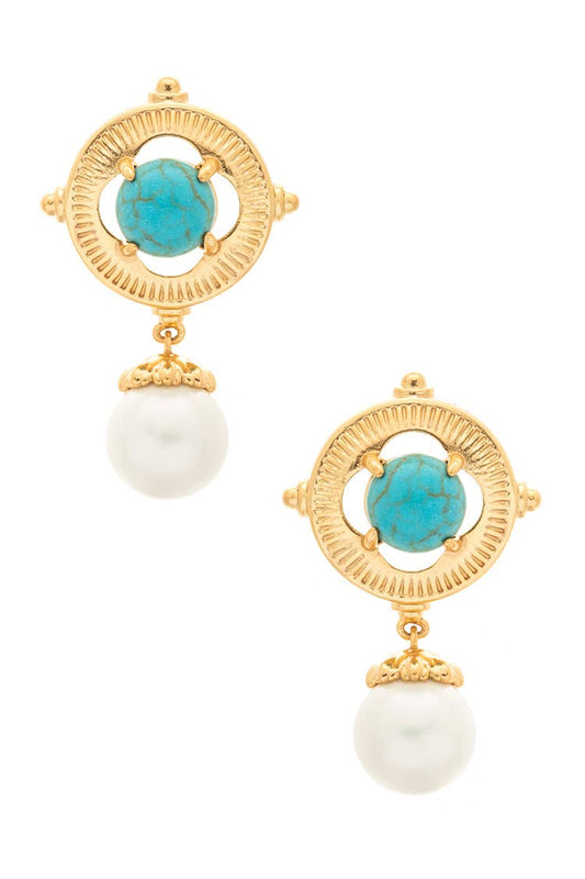 Artini Accessories - Turquoise Pearl Drop Vintage Inspired Estate Earrings