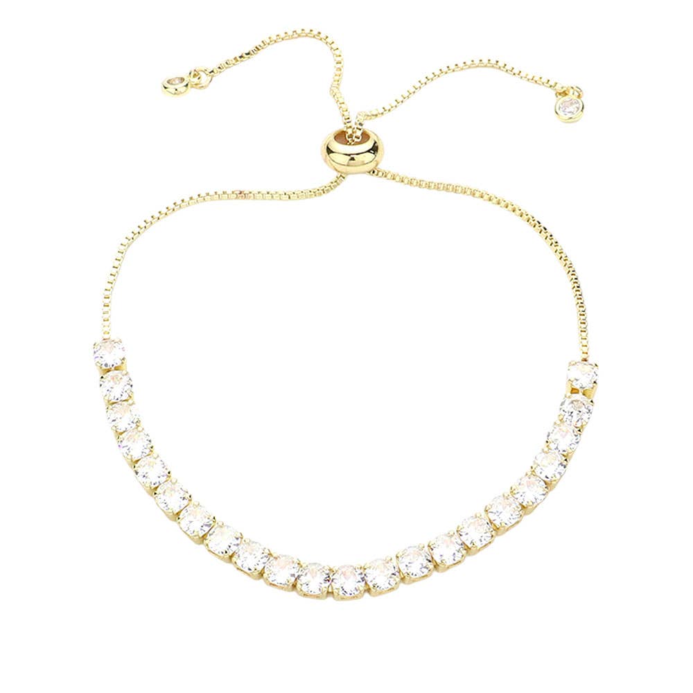 Sensibling Corp. - Stainless Steel Round CZ Tennis Chain Pull Tie Bracelet: Yellow Gold