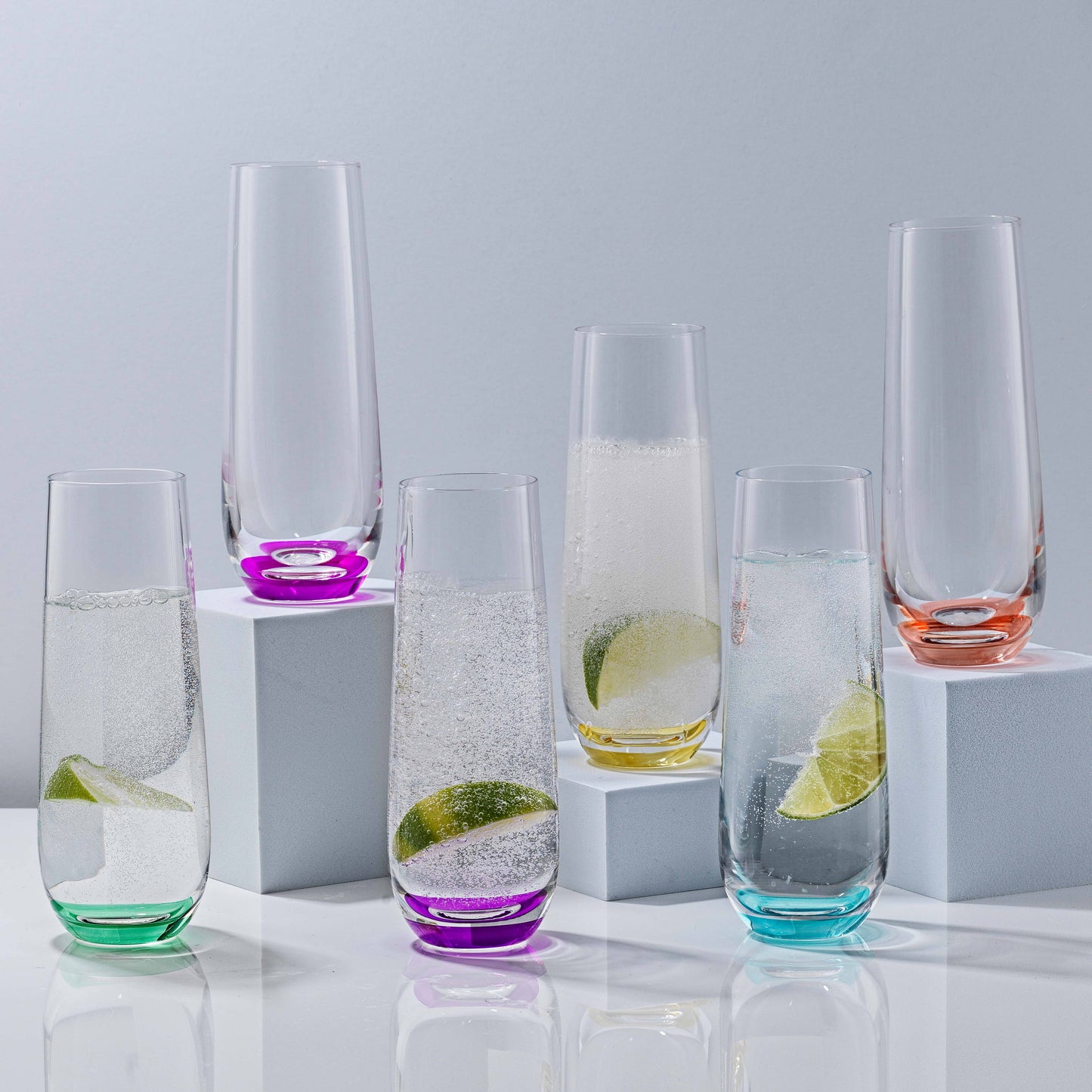 JoyJolt - Hue Colored Stemless Champagne Flutes Glasses, Party Glasses