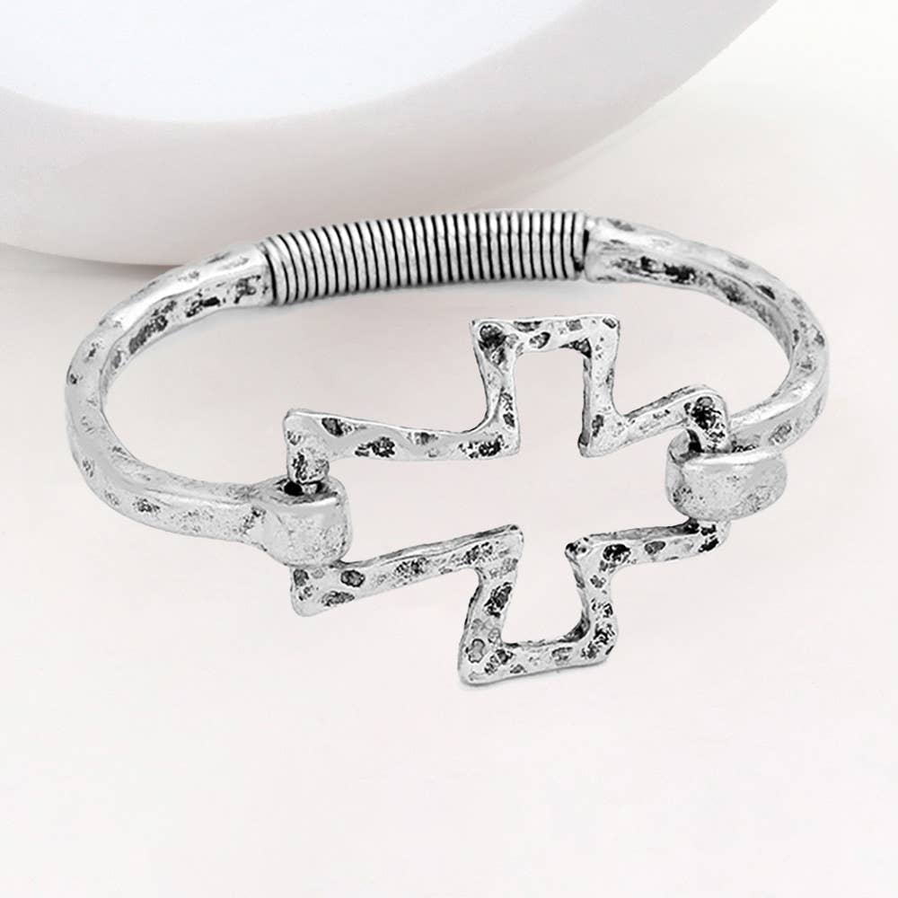 Sensibling Corp. - Hammered Metal Cross Bangle Bracelet: Silver