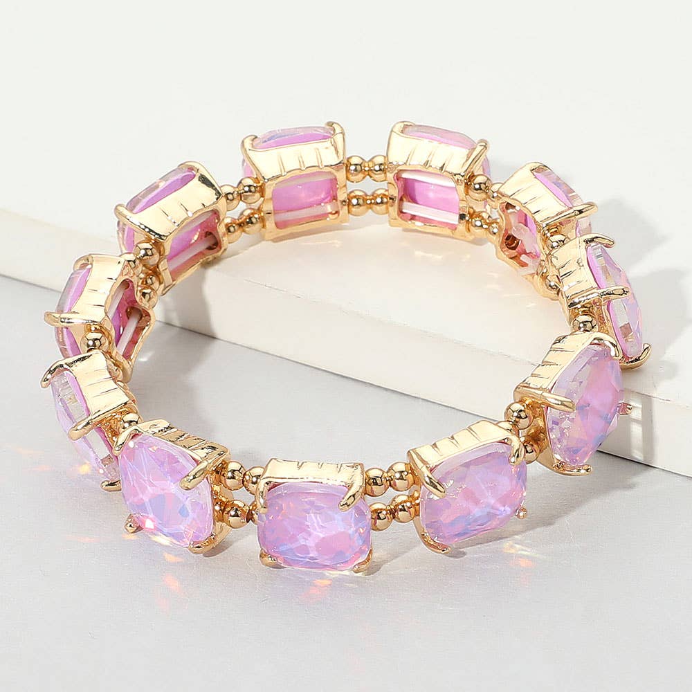 Sensibling Corp. - Cushion Square Stone Stretch Evening Bracelet: GOLD CLEAR