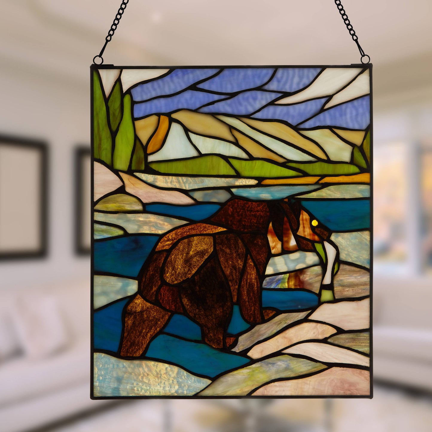 River of Goods - 14"H Brown Bear Stained Glass Window Panel